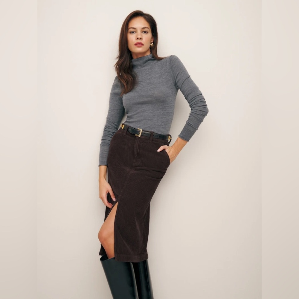 Reformation Brown Corduroy Midi Skirt